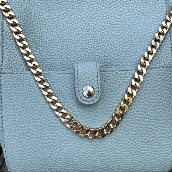 Fresh Light Blue Vegan Pebbled Light Blue Leather Bucket Bag w/ Crossbody Strap - Picture 6 of 7